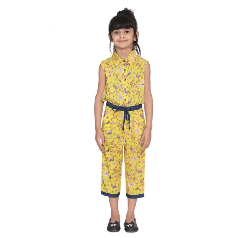HamariDookan Girl's Cotton Printed Sleeveless Jumpsuit (Yellow)