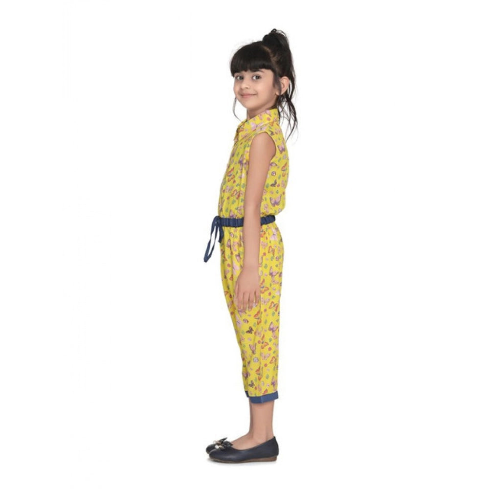 HamariDookan Girl's Cotton Printed Sleeveless Jumpsuit (Yellow)
