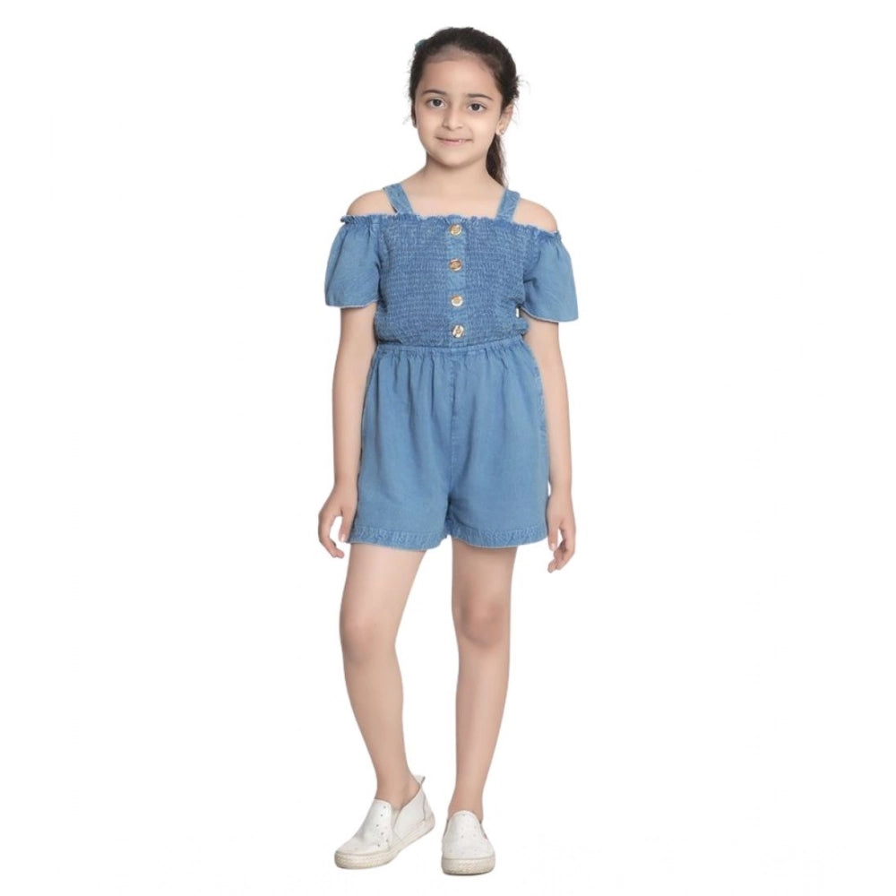 HamariDookan Girl's Rayon Solid Sleeveless Jumpsuit (Blue)
