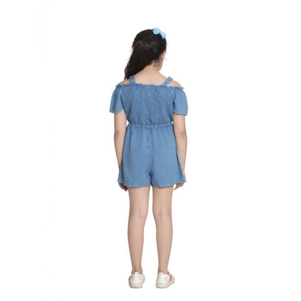 HamariDookan Girl's Rayon Solid Sleeveless Jumpsuit (Blue)