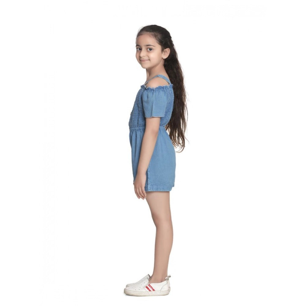 HamariDookan Girl's Rayon Solid Sleeveless Jumpsuit (Blue)