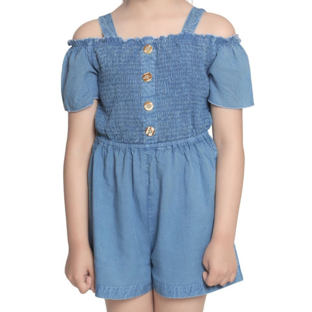 HamariDookan Girl's Rayon Solid Sleeveless Jumpsuit (Blue)