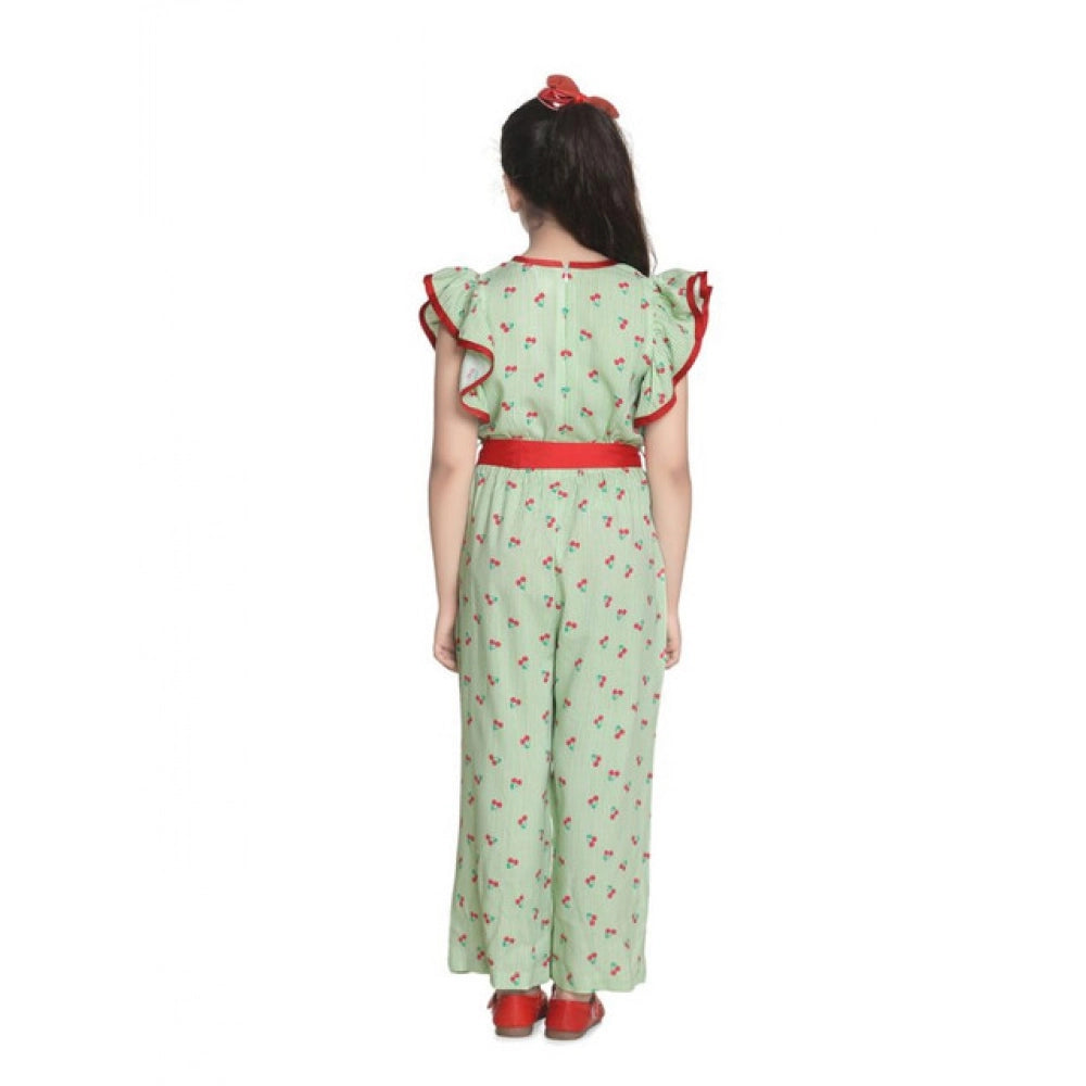 HamariDookan Girl's Rayon Printed Flutter Jumpsuit (Green)