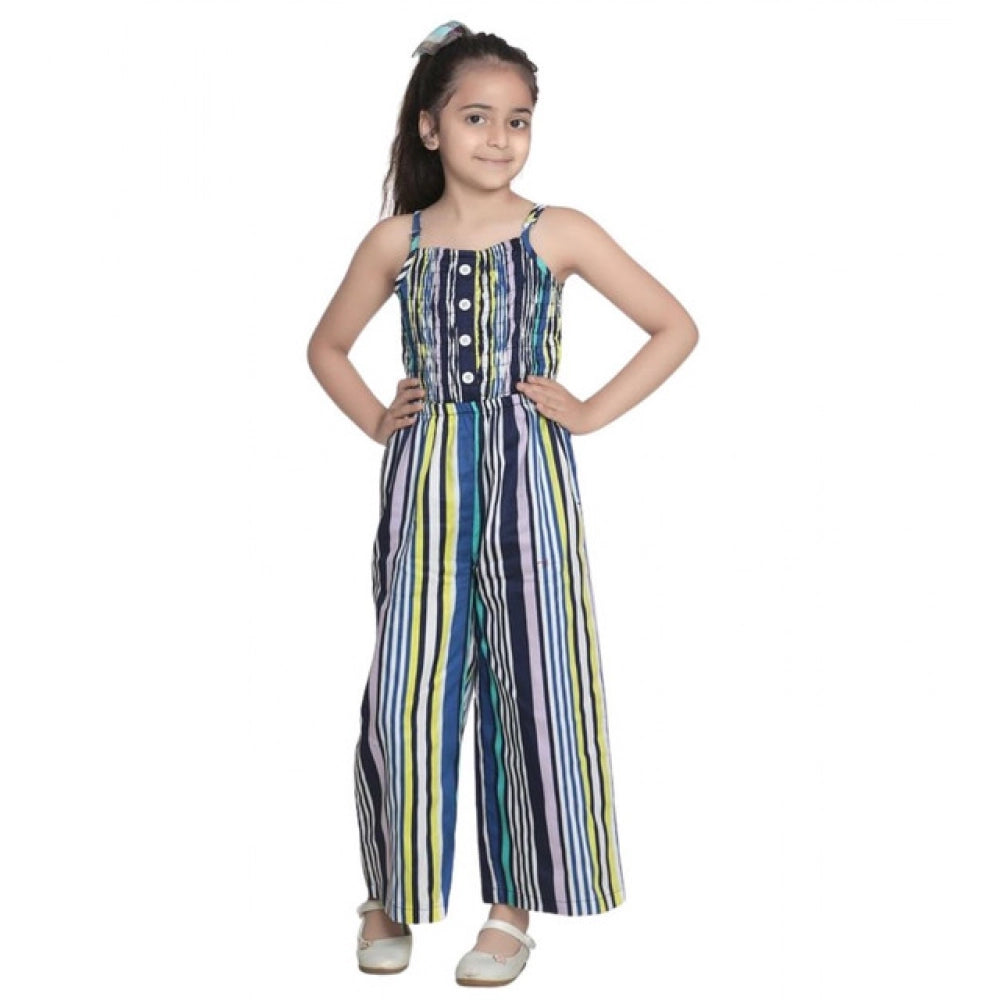 HamariDookan Girl's Rayon Striped Sleeveless Jumpsuit (Blue)
