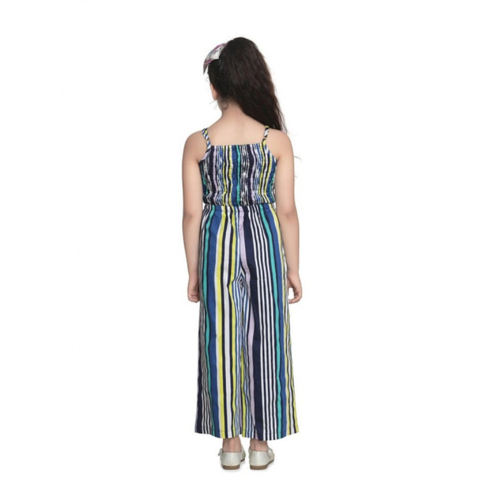HamariDookan Girl's Rayon Striped Sleeveless Jumpsuit (Blue)