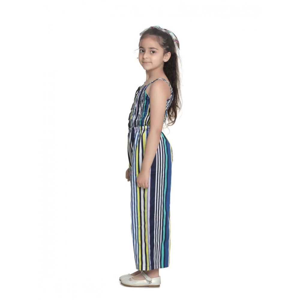 HamariDookan Girl's Rayon Striped Sleeveless Jumpsuit (Blue)