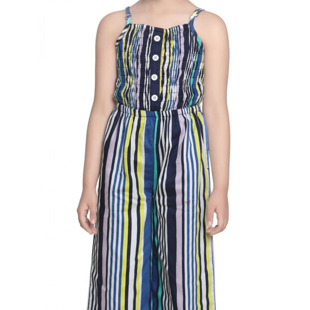 HamariDookan Girl's Rayon Striped Sleeveless Jumpsuit (Blue)