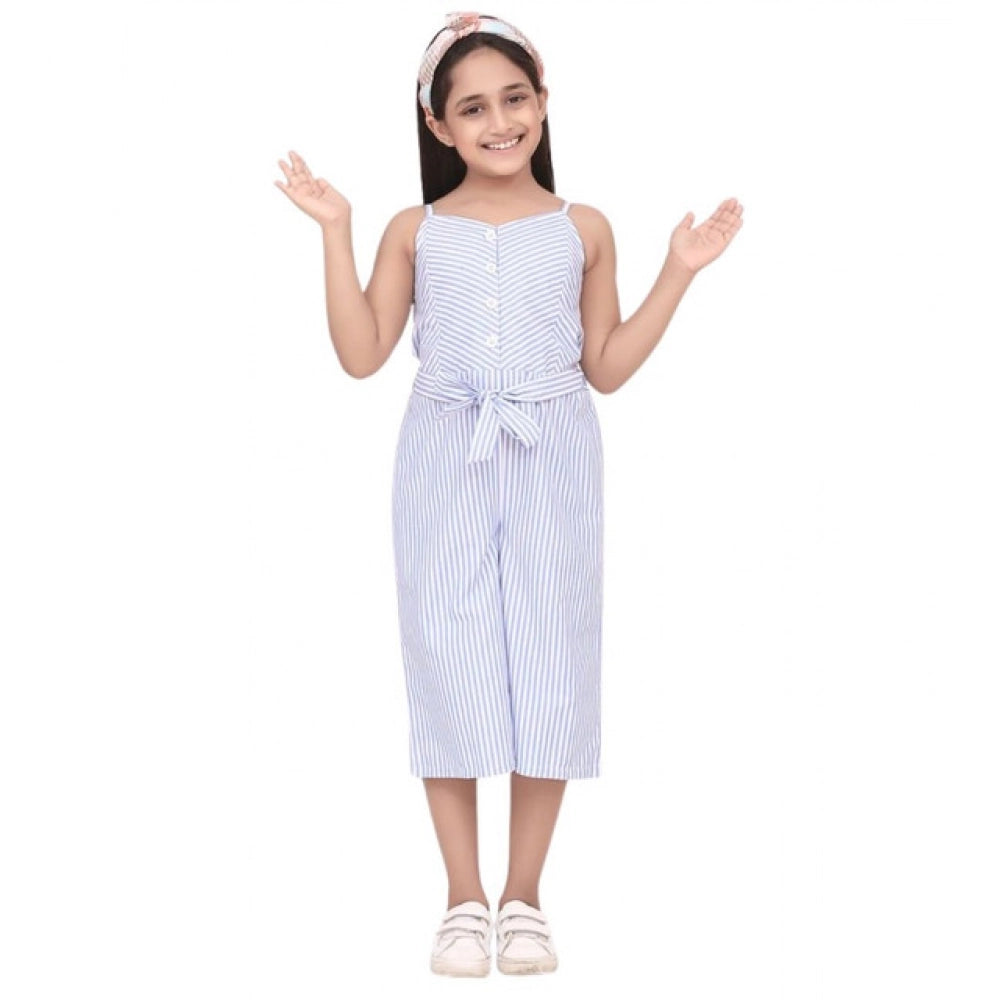 HamariDookan Girl's Polyester Cotton Blend Striped Sleeveless Jumpsuit (Light Blue)