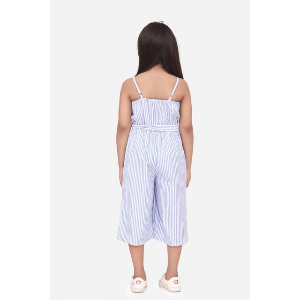 HamariDookan Girl's Polyester Cotton Blend Striped Sleeveless Jumpsuit (Light Blue)