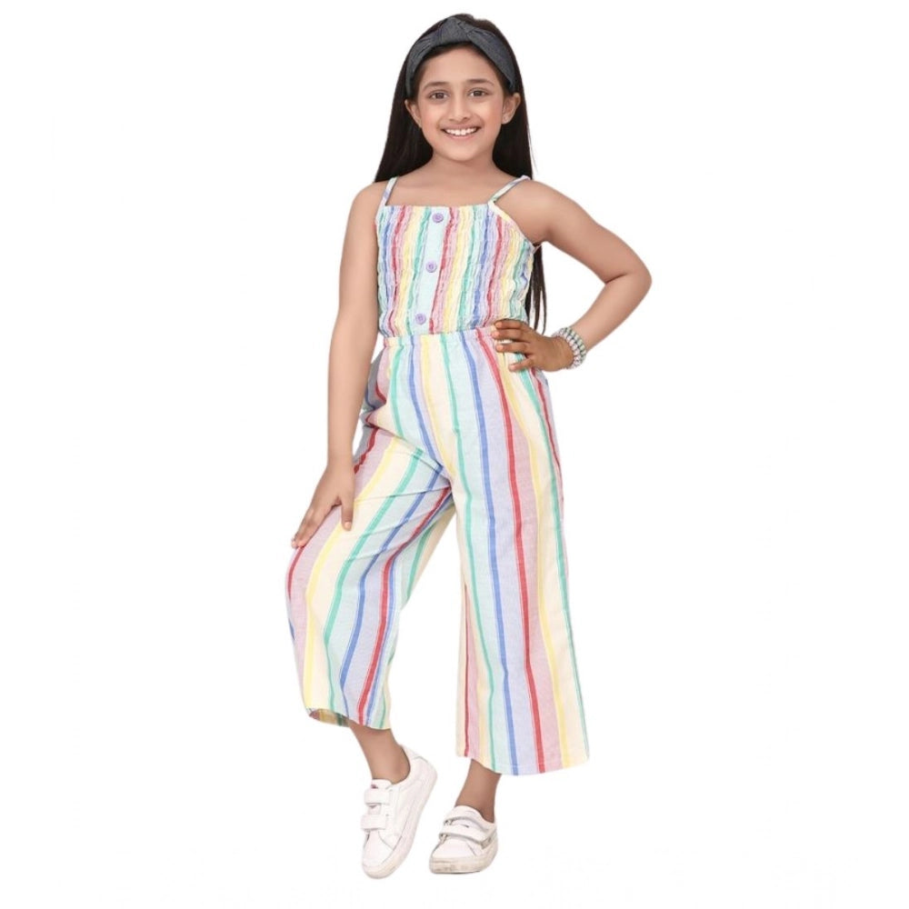 HamariDookan Girl's Polyester Cotton Blend Striped Sleeveless Jumpsuit (Multicolor)