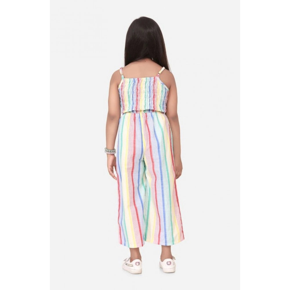 HamariDookan Girl's Polyester Cotton Blend Striped Sleeveless Jumpsuit (Multicolor)