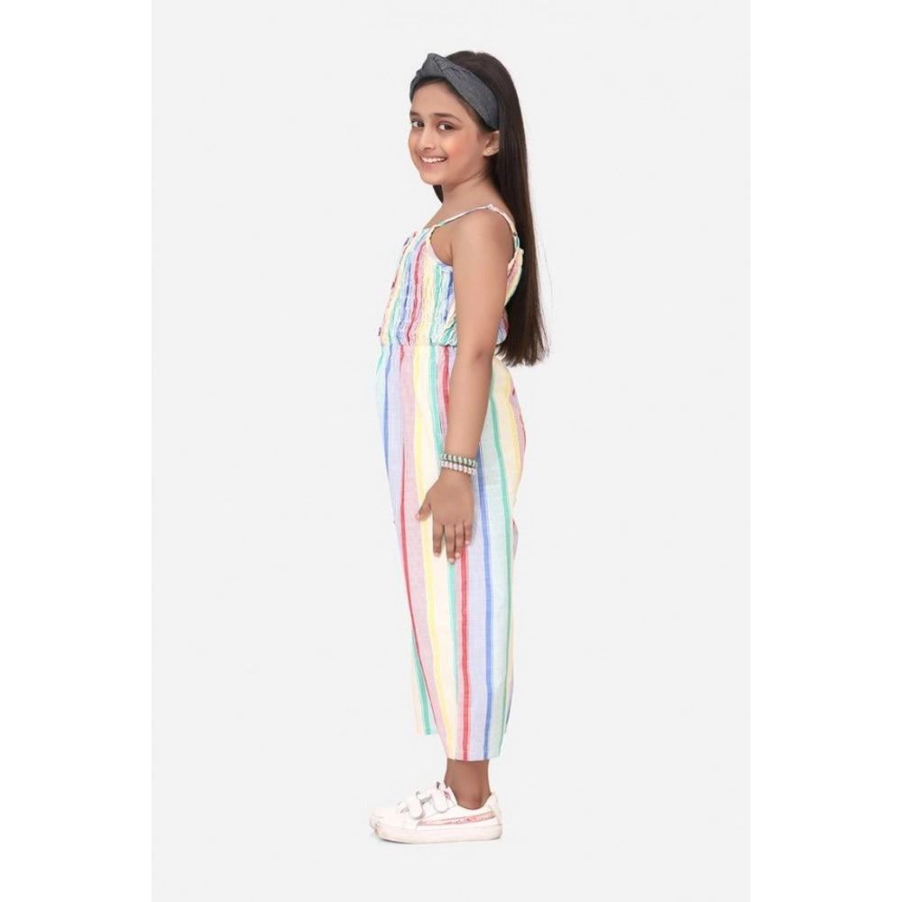 HamariDookan Girl's Polyester Cotton Blend Striped Sleeveless Jumpsuit (Multicolor)