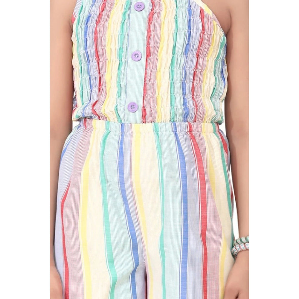 HamariDookan Girl's Polyester Cotton Blend Striped Sleeveless Jumpsuit (Multicolor)