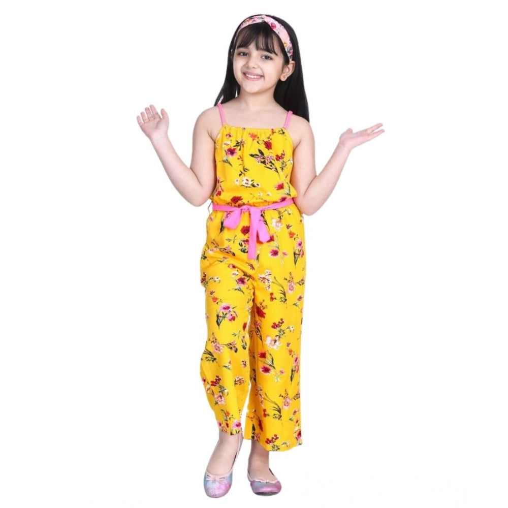 HamariDookan Girl's Polyester Crepe Floral Shoulder Straps Jumpsuit (Yellow-Pink)
