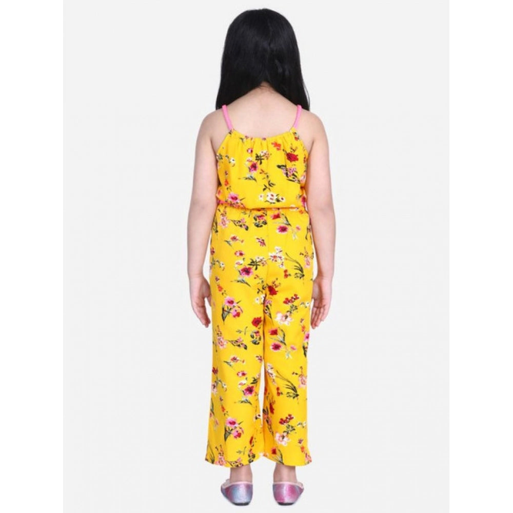 HamariDookan Girl's Polyester Crepe Floral Shoulder Straps Jumpsuit (Yellow-Pink)