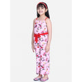 HamariDookan Girl's Polyester Crepe Floral Shoulder Straps Jumpsuit (Pink-Red)