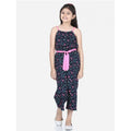 HamariDookan Girl's Rayon Flamingo Print Sleeveless Jumpsuit (Black-Pink)