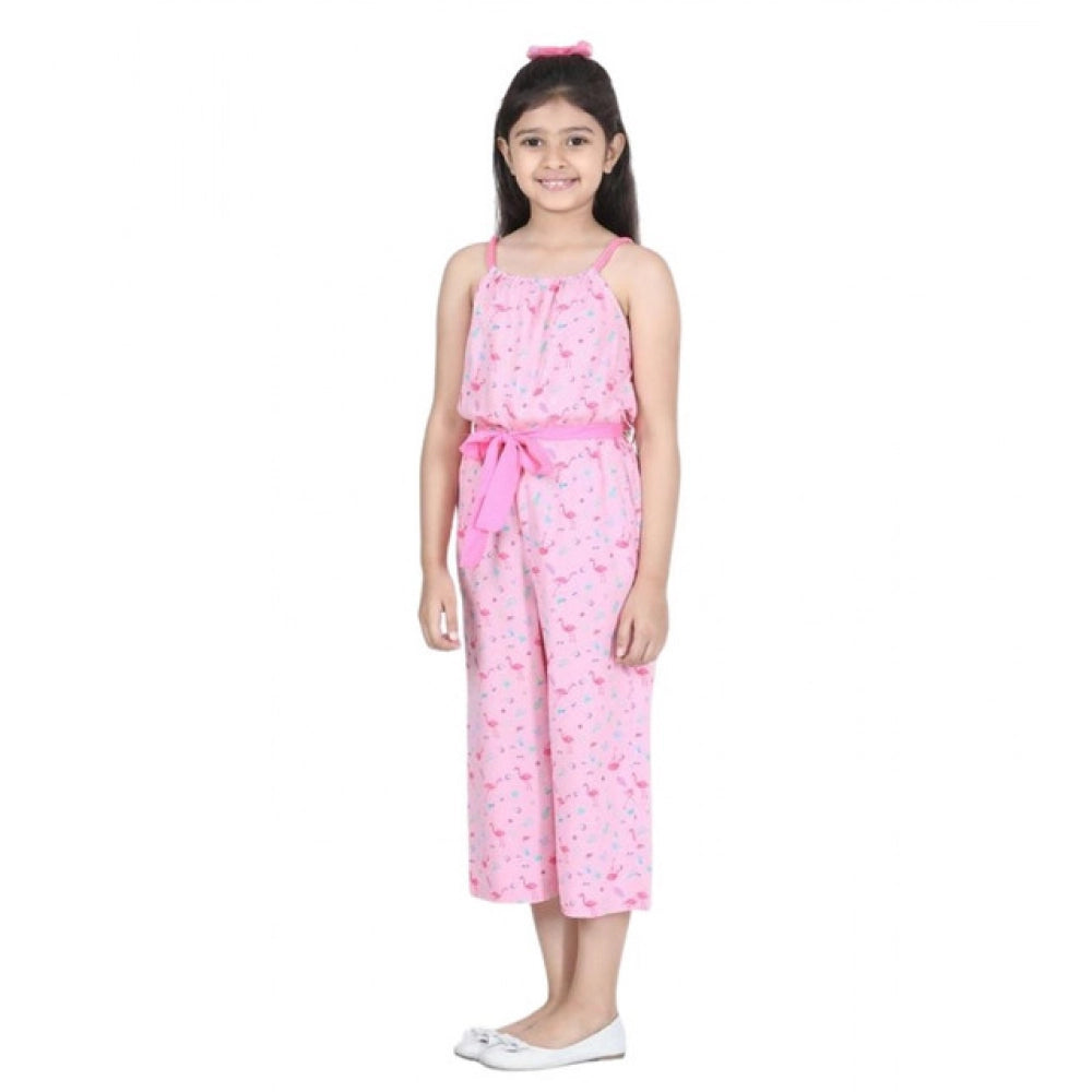 HamariDookan Girl's Rayon Flamingo Print Sleeveless Jumpsuit (Pink)
