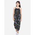 HamariDookan Girl's Rayon Flamingo Print Sleeveless Jumpsuit (Black-Multicolor)