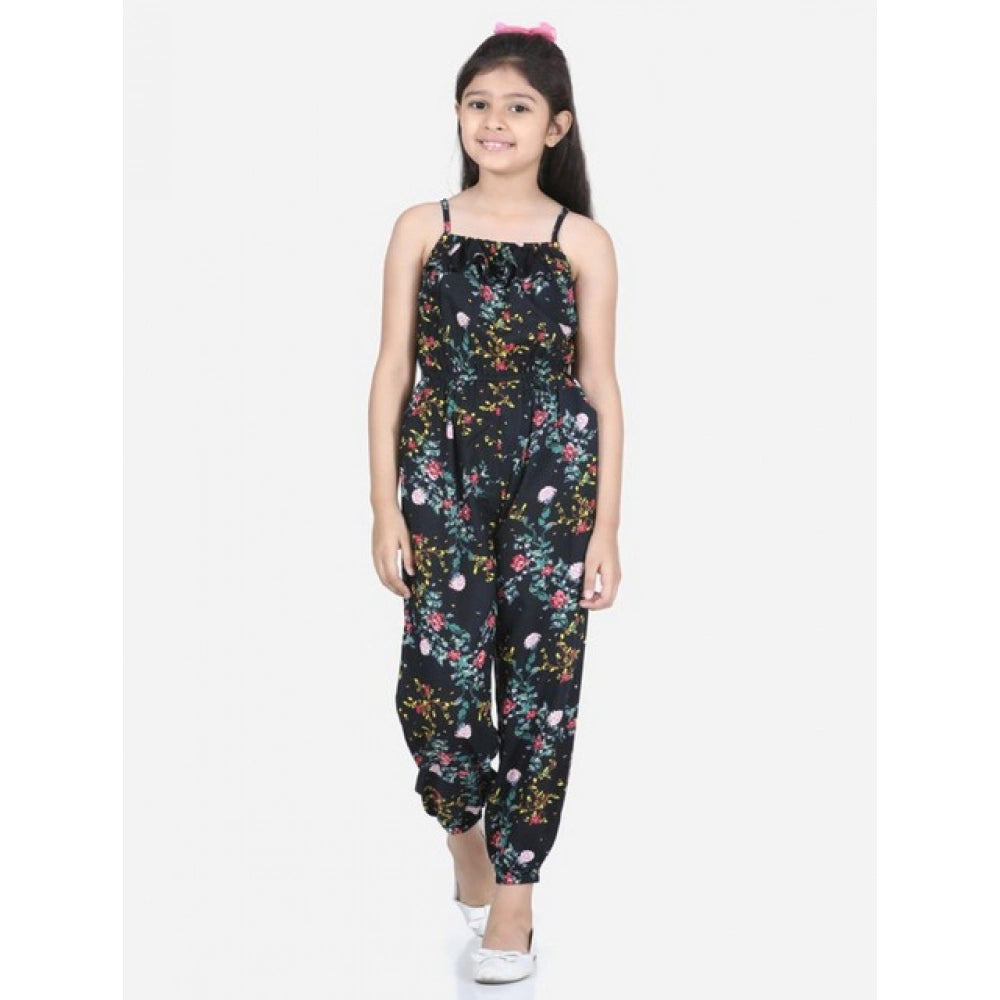 HamariDookan Girl's Rayon Flamingo Print Sleeveless Jumpsuit (Black-Multicolor)