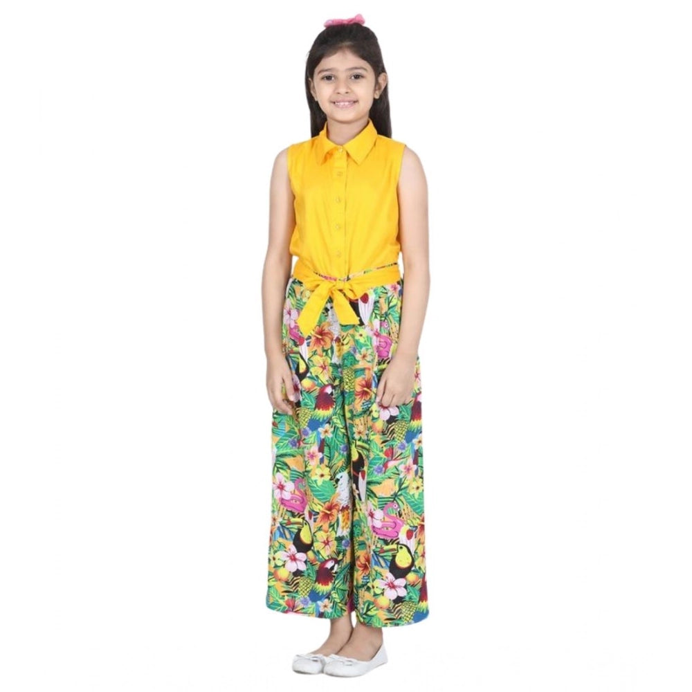 HamariDookan Girl's Rayon Flamingo Print Sleeveless Jumpsuit (Yellow-Multicolor)