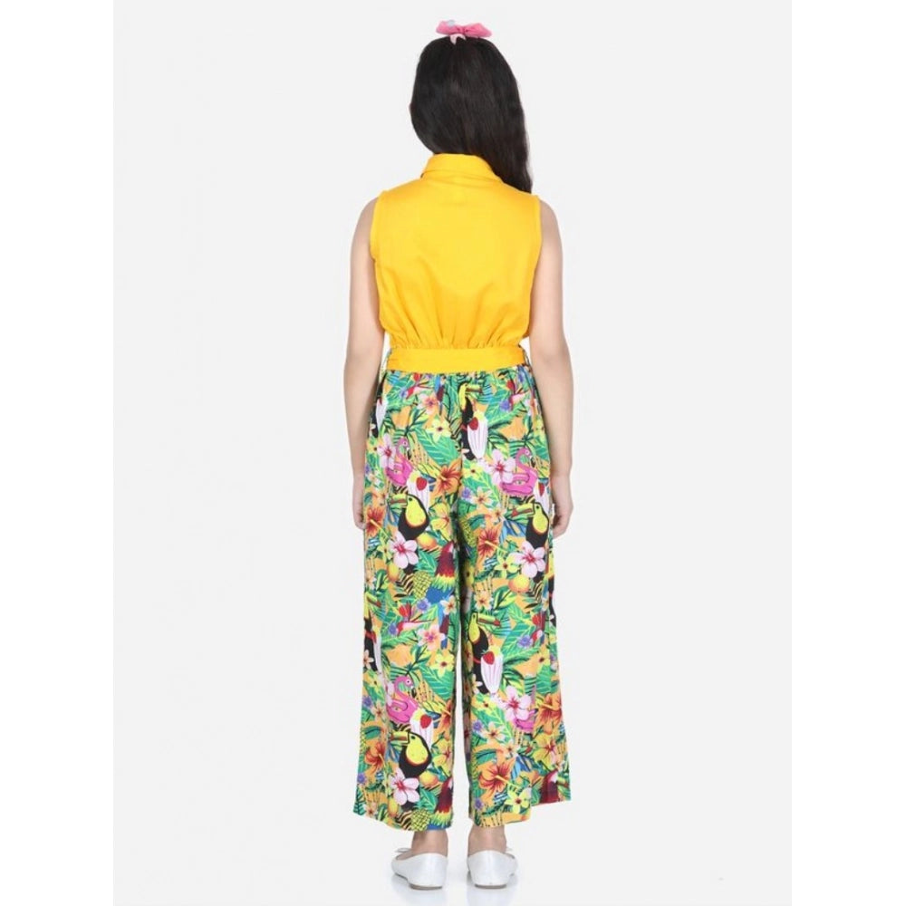 HamariDookan Girl's Rayon Flamingo Print Sleeveless Jumpsuit (Yellow-Multicolor)