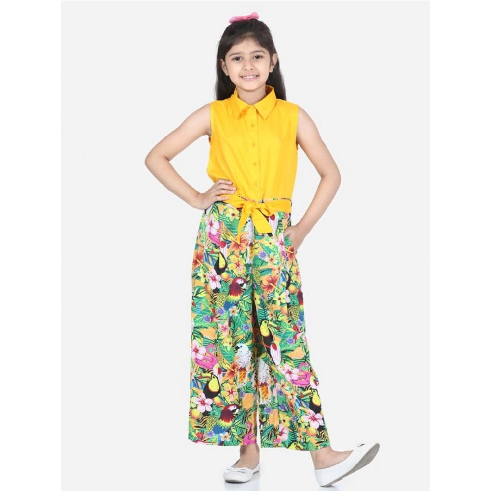 HamariDookan Girl's Rayon Flamingo Print Sleeveless Jumpsuit (Yellow-Multicolor)