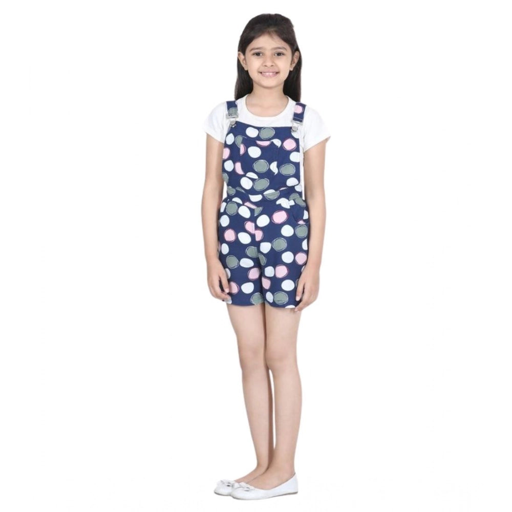 HamariDookan Girl's Rayon Polka Sleeveless Jumpsuit (Blue-Pink)