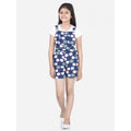 HamariDookan Girl's Rayon Polka Sleeveless Jumpsuit (Blue-Pink)