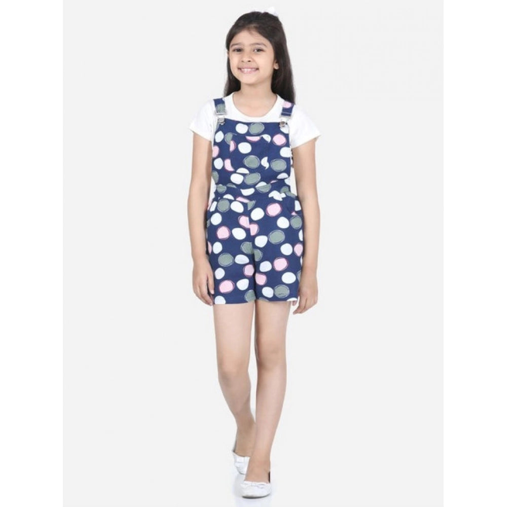 HamariDookan Girl's Rayon Polka Sleeveless Jumpsuit (Blue-Pink)