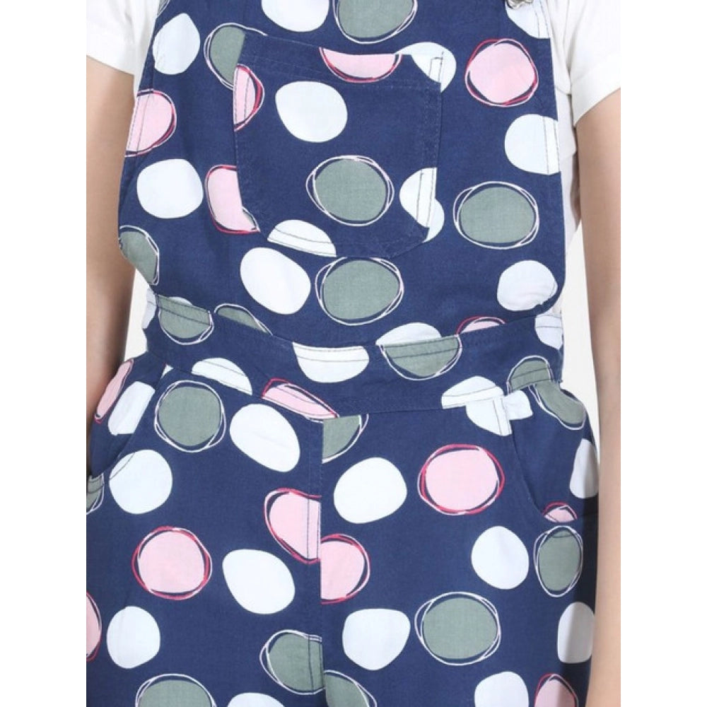 HamariDookan Girl's Rayon Polka Sleeveless Jumpsuit (Blue-Pink)