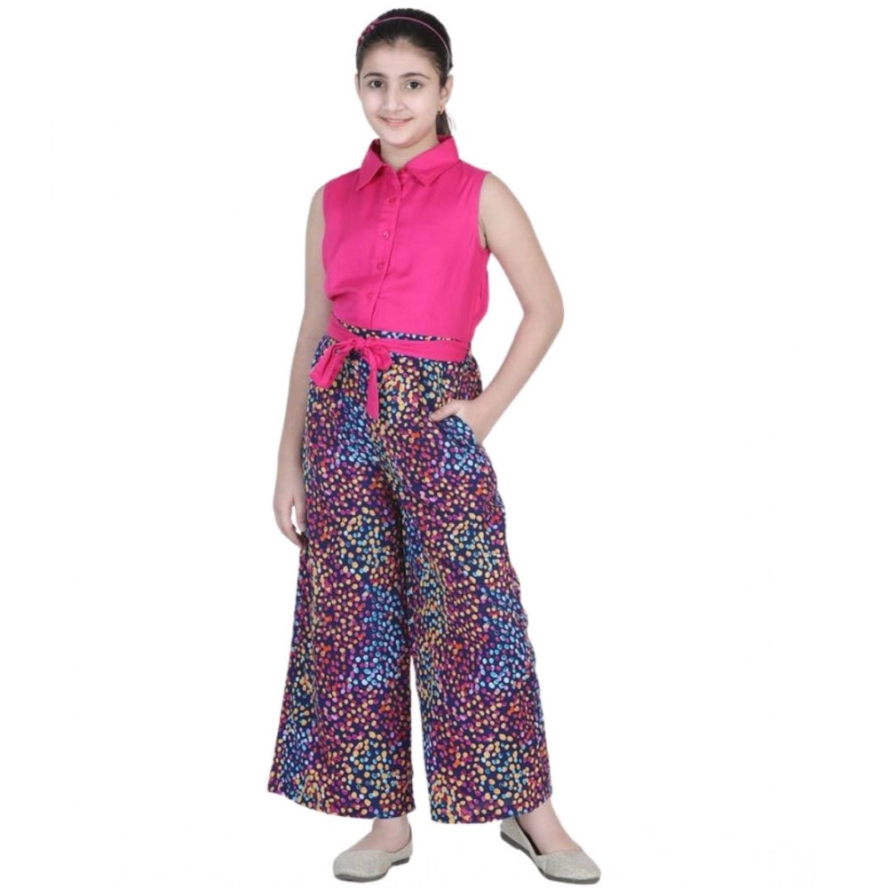 HamariDookan Girl's Bodice-Rayon Colour Block Sleeveless Jumpsuit (Multicolor)