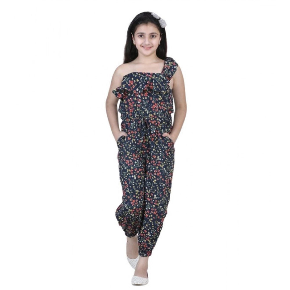HamariDookan Girl's Polyester Moss Floral Sleeveless Jumpsuit (Multicolor)