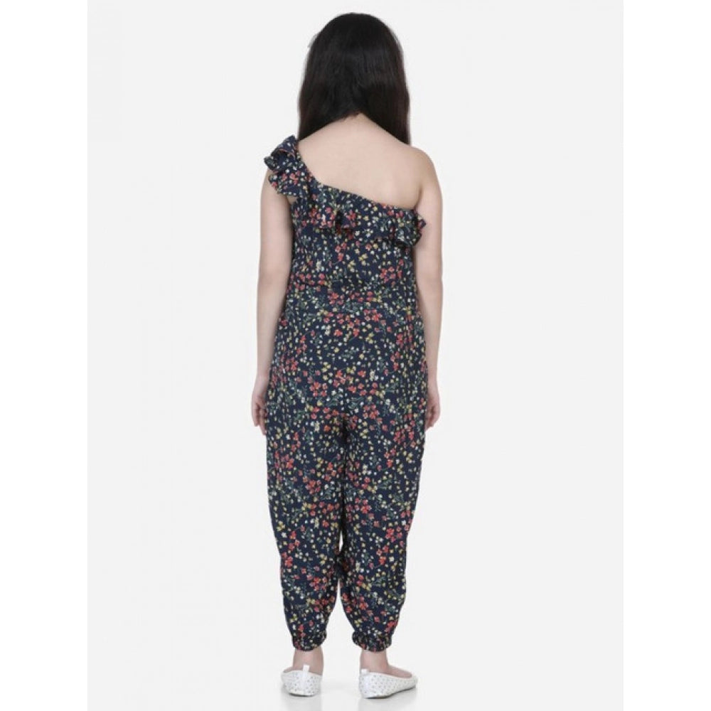 HamariDookan Girl's Polyester Moss Floral Sleeveless Jumpsuit (Multicolor)