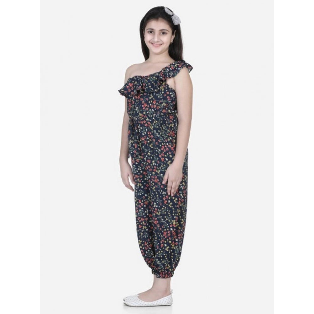 HamariDookan Girl's Polyester Moss Floral Sleeveless Jumpsuit (Multicolor)