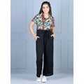 HamariDookan Girl's Polyester Printed Short Sleeves Jumpsuit (Multicolor-Black)