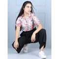 HamariDookan Girl's Polyester Floral Short Sleeves Jumpsuit (White-Black)