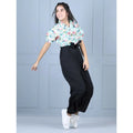 HamariDookan Girl's Polyester Floral Short Sleeves Jumpsuit (Green-Black)
