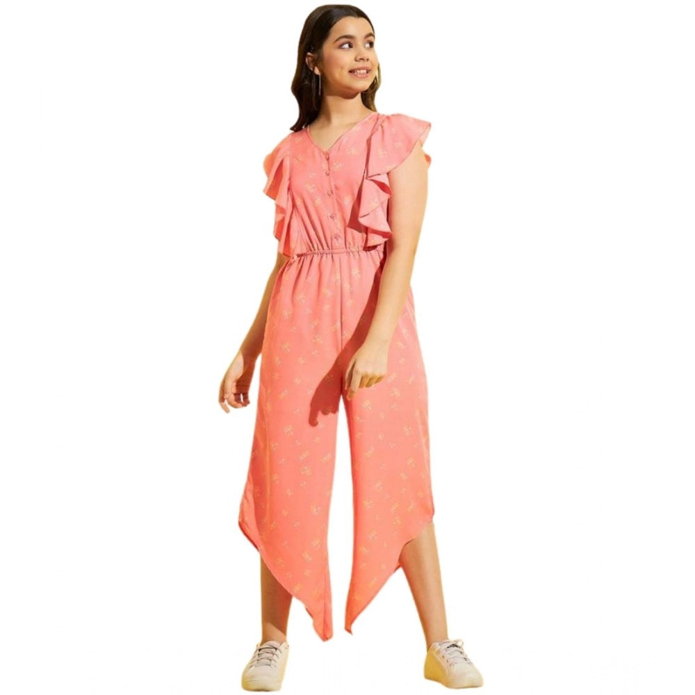HamariDookan Girl's Polyester Floral Sleeveless Jumpsuit (Pink)