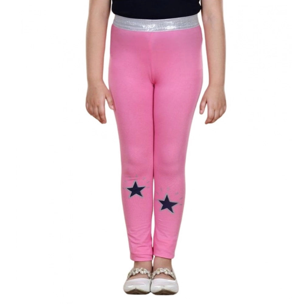 HamariDookan Girl's Cotton Lycra Star Print Elasticated Leggings (Pink)