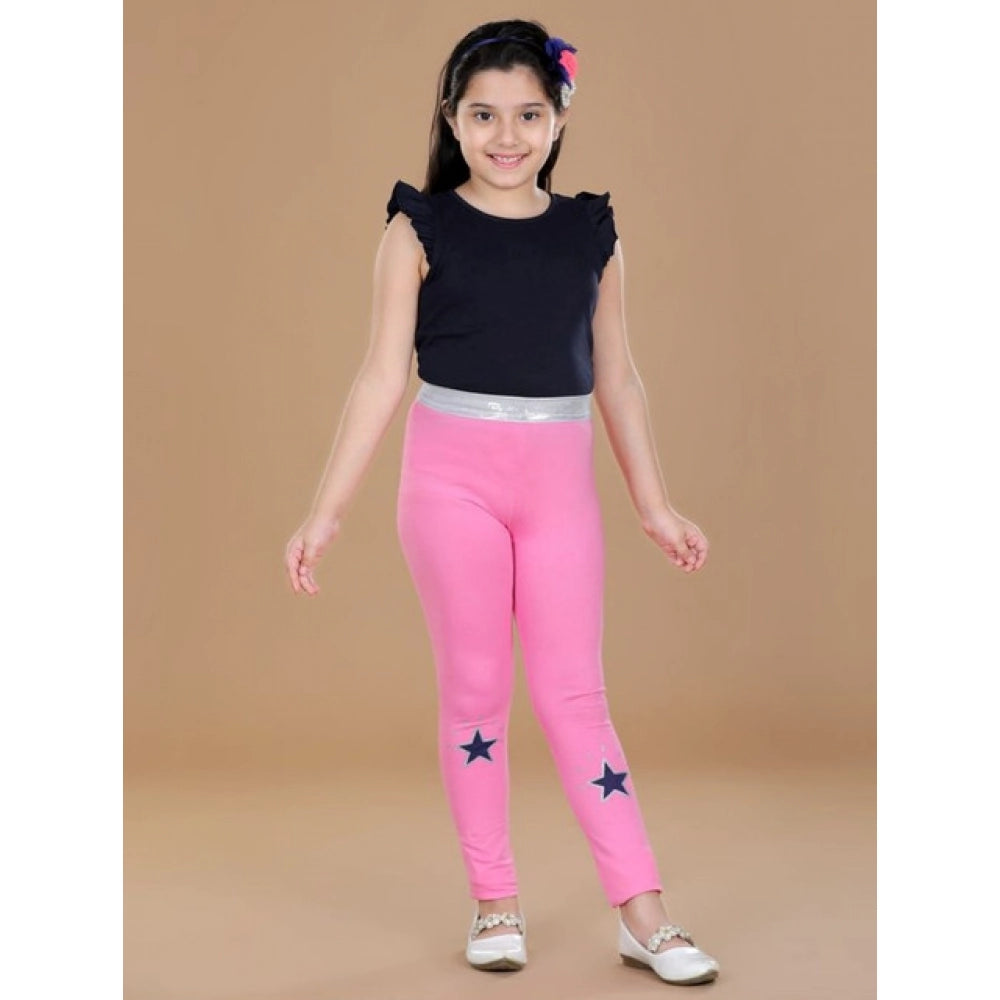 HamariDookan Girl's Cotton Lycra Star Print Elasticated Leggings (Pink)