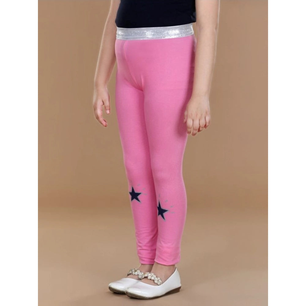 HamariDookan Girl's Cotton Lycra Star Print Elasticated Leggings (Pink)