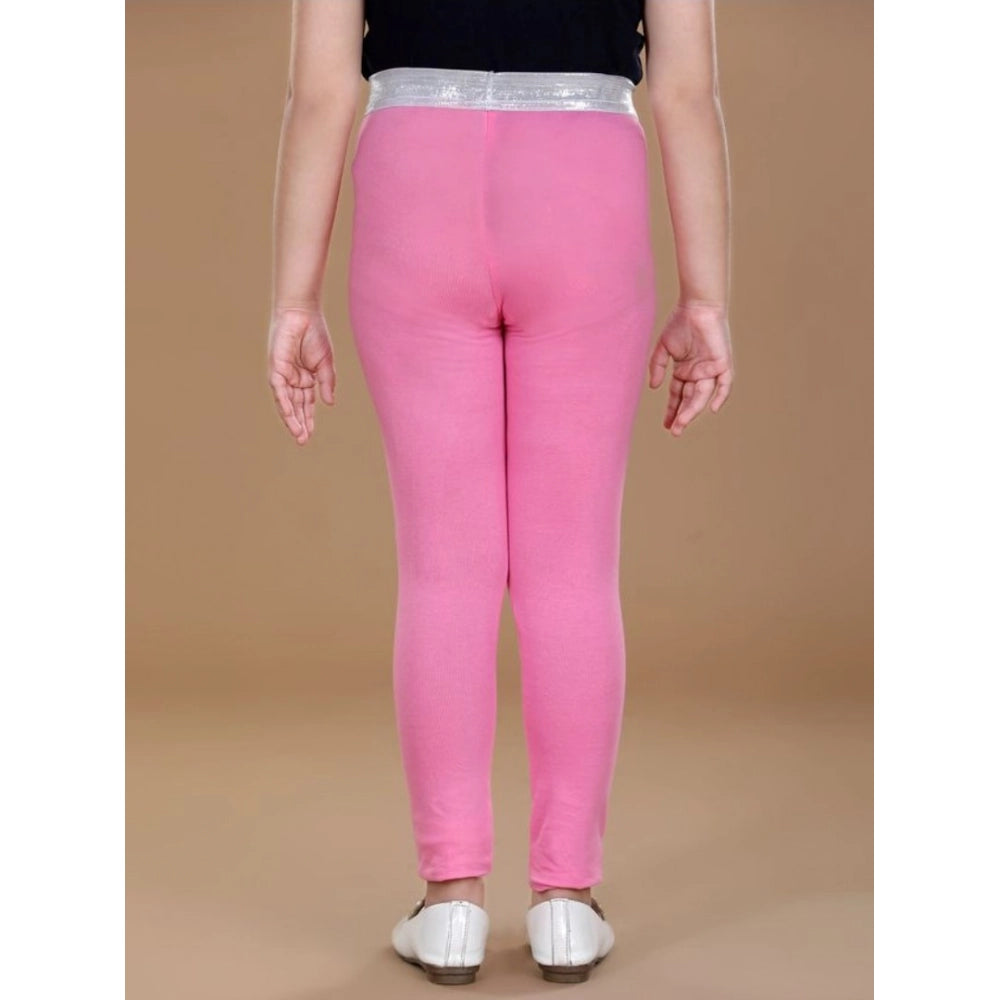 HamariDookan Girl's Cotton Lycra Star Print Elasticated Leggings (Pink)