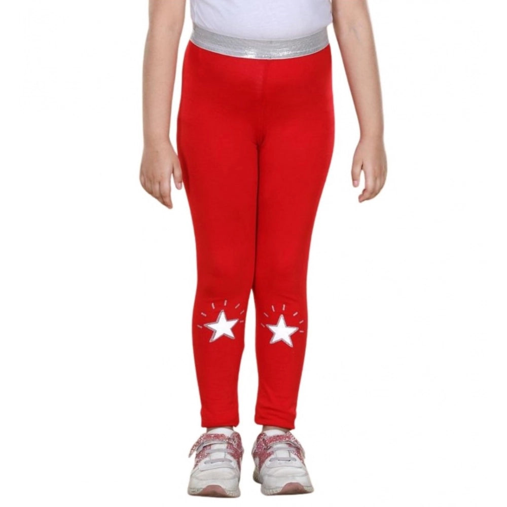 HamariDookan Girl's Cotton Lycra Star Print Elasticated Leggings (Red)