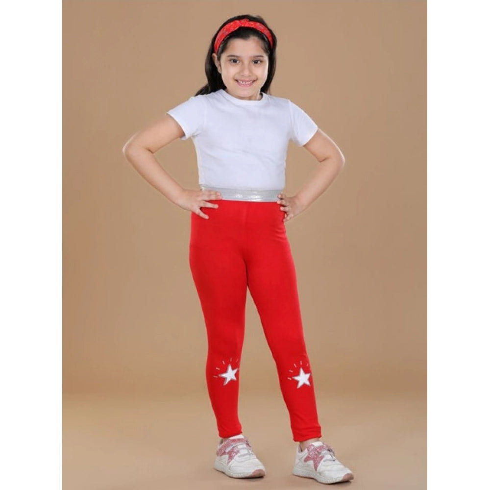 HamariDookan Girl's Cotton Lycra Star Print Elasticated Leggings (Red)