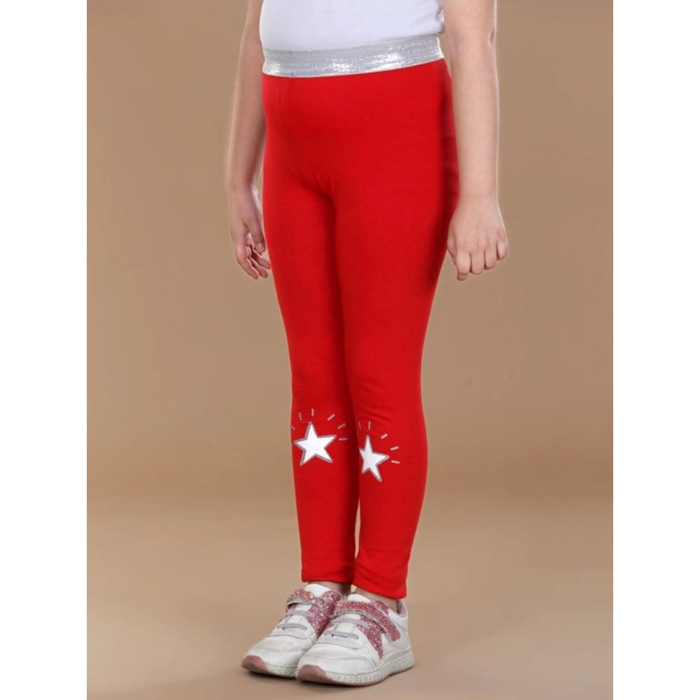 HamariDookan Girl's Cotton Lycra Star Print Elasticated Leggings (Red)