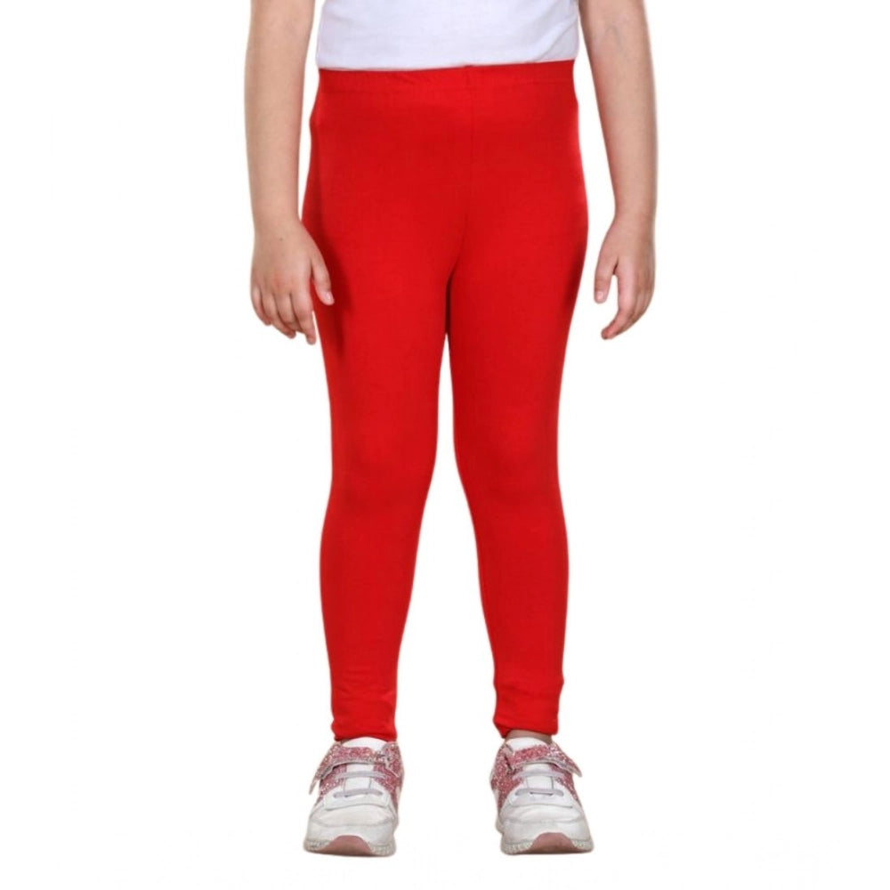 HamariDookan Girl's Cotton Lycra Solid Elasticated Leggings (Red)