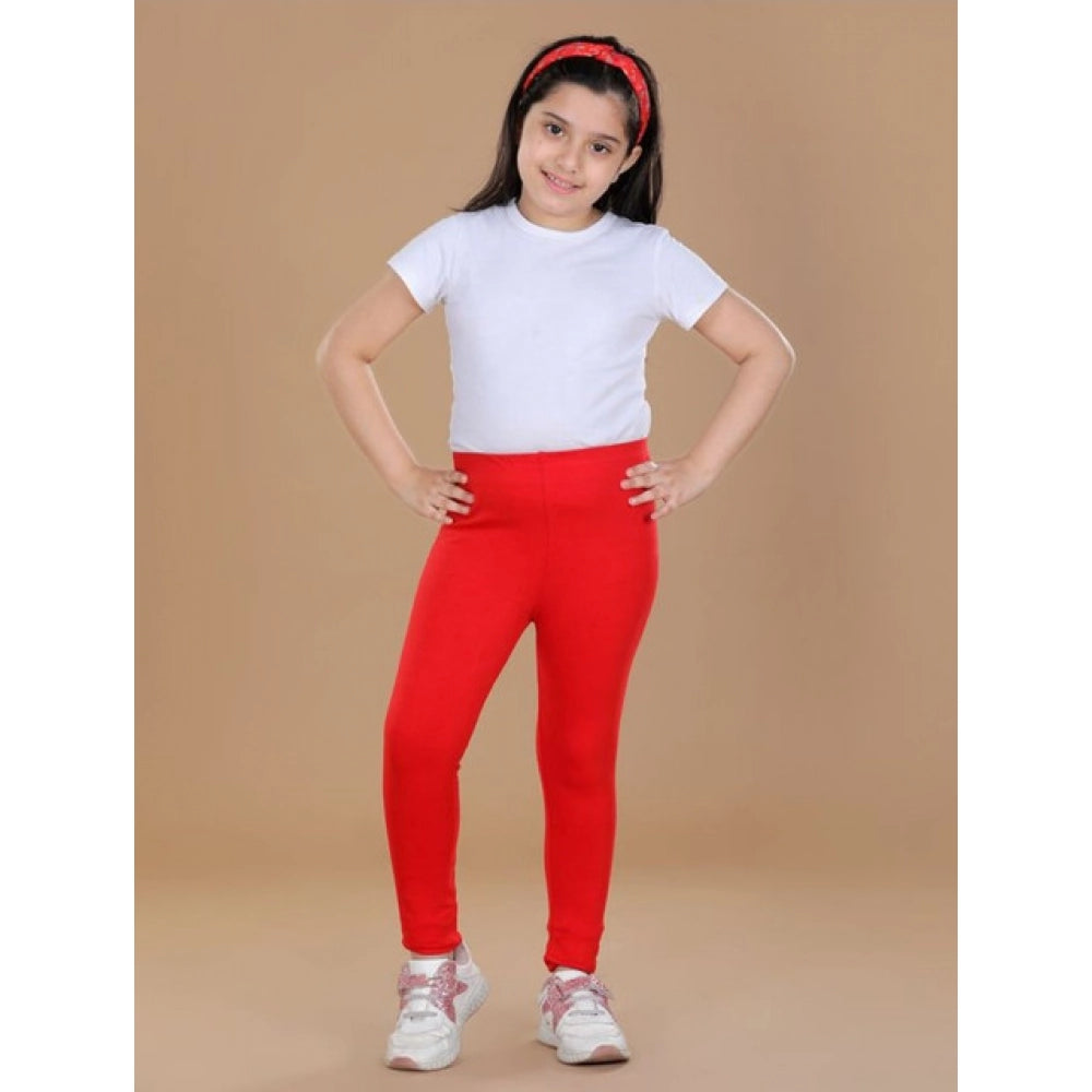 HamariDookan Girl's Cotton Lycra Solid Elasticated Leggings (Red)