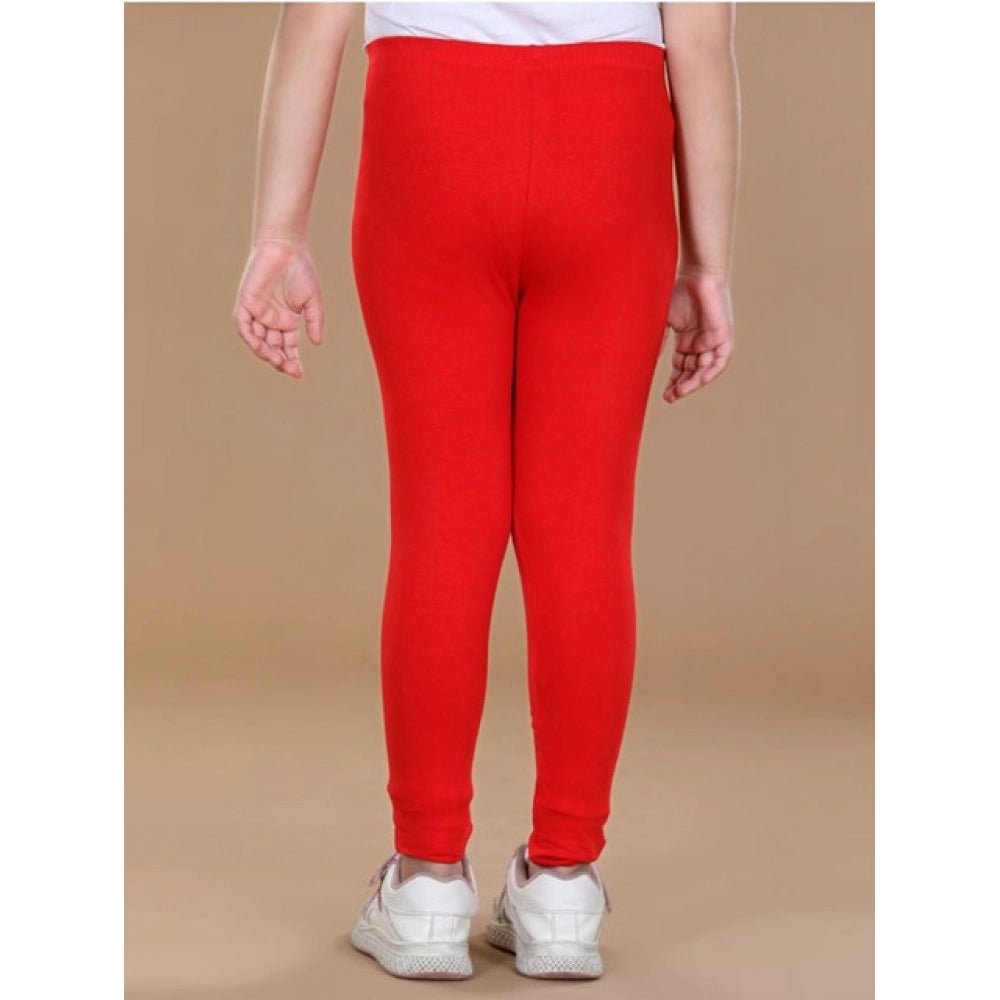 HamariDookan Girl's Cotton Lycra Solid Elasticated Leggings (Red)