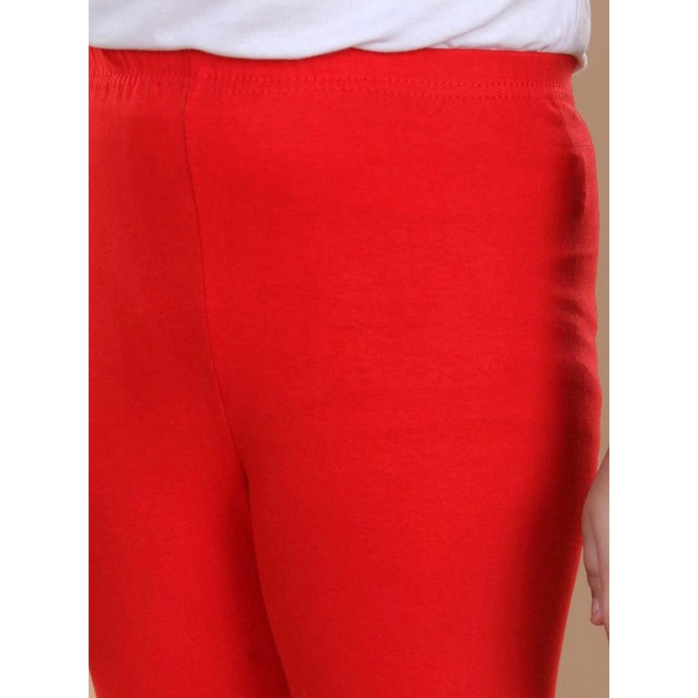 HamariDookan Girl's Cotton Lycra Solid Elasticated Leggings (Red)